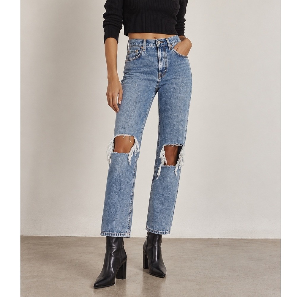 Pistola Cassie Straight Jeans 25 Paseo Super High Rise Ripped Knee Denim